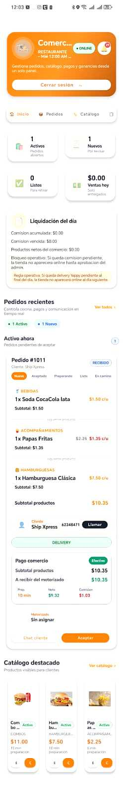 Dashboard del comercio en ShipXpress