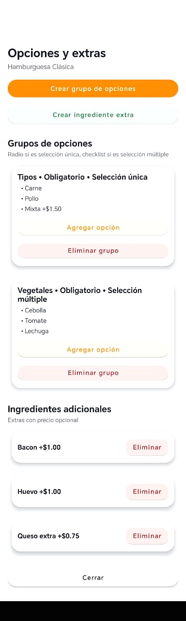 Opciones y extras del producto en ShipXpress
