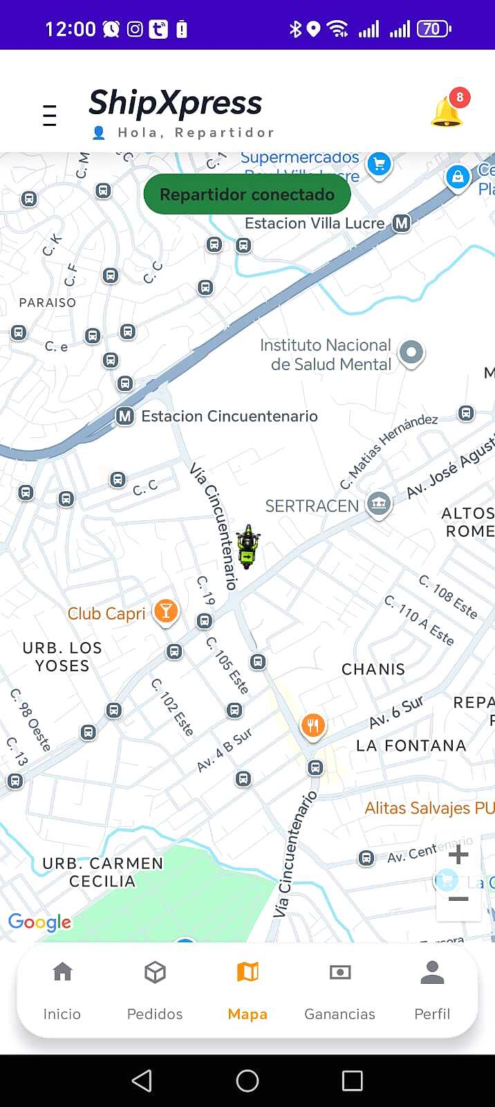 Mapa del repartidor en ShipXpress